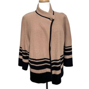 Karl Lagerfield Camel and Black Wool Cardigan - Women XL - Quiet Luxury Chic